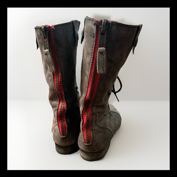 Steve Madden Chevie Combat Boots 9.5 Gray Leather Aztec Lining - Picture 4 of 11